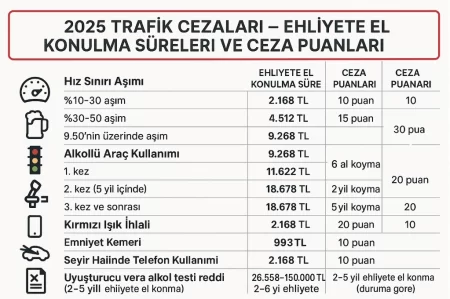 2025 Trafik Cezaları, Ehliyete El Konulma Süreleri ve Ceza Puanları