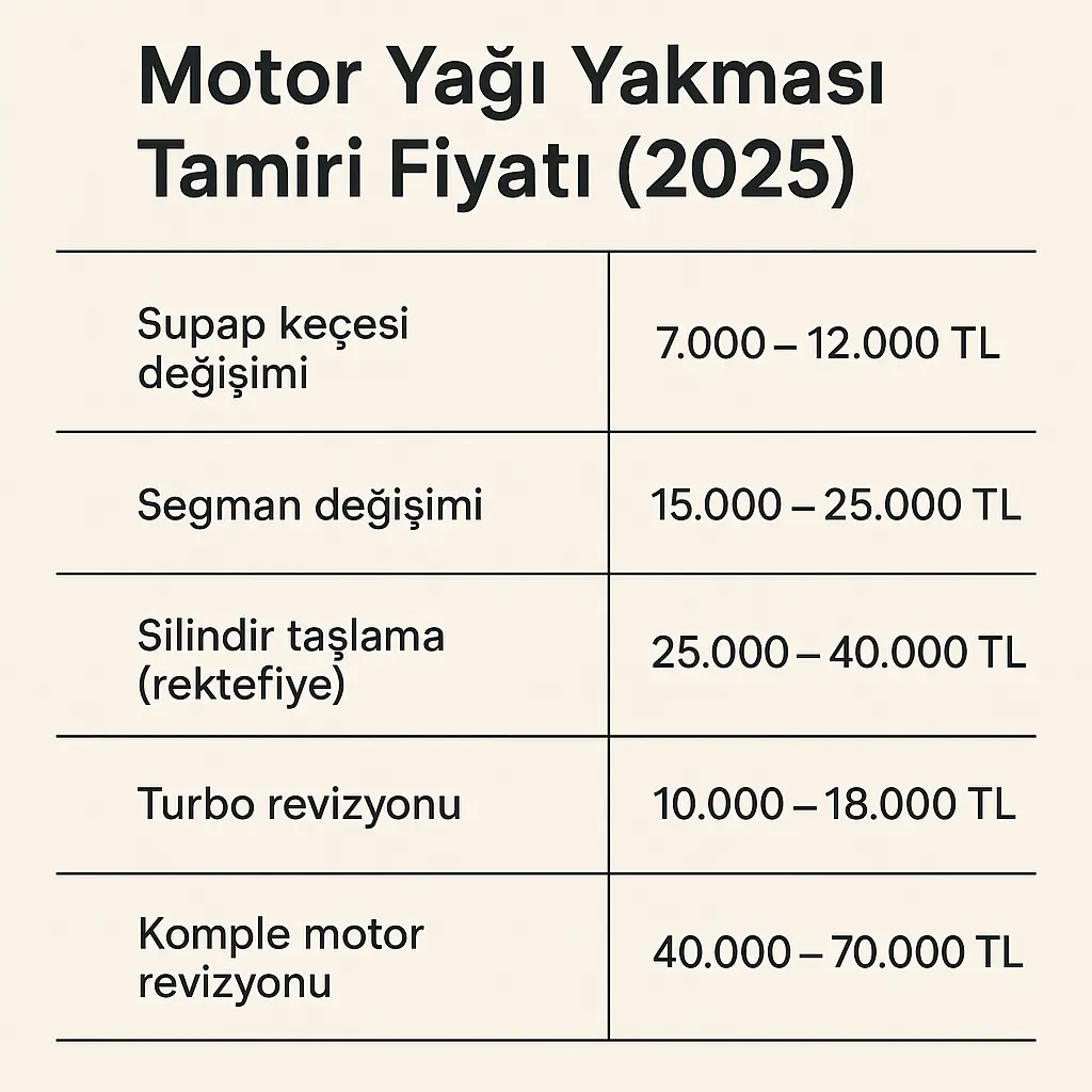 Motor Yağı Yakması Tamiri Fiyatı